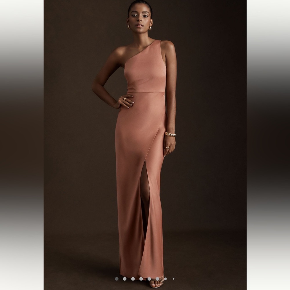 BHLDN Dylan One-Shoulder Satin Side-Slit Gown